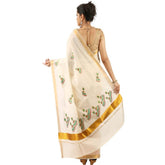 Stylesindia Cotton Kerala Kasavu Saree with Zari Embroidery & Blouse | Traditional Kuthampully Saree for Onam, Diwali, Pongal